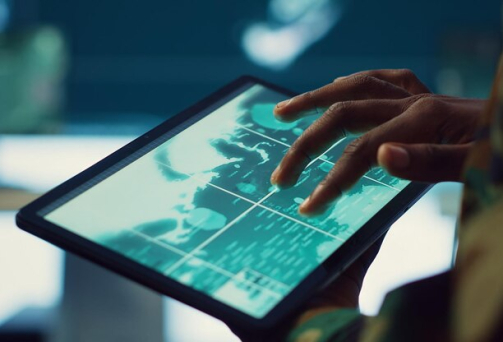 army-soldier-reviews-targets-satellite-world-map-ensure-global-protection_482257-91236